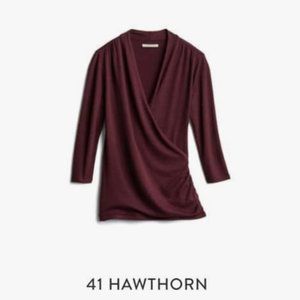 41 hawthorn henri surplice wrap ruched knit top